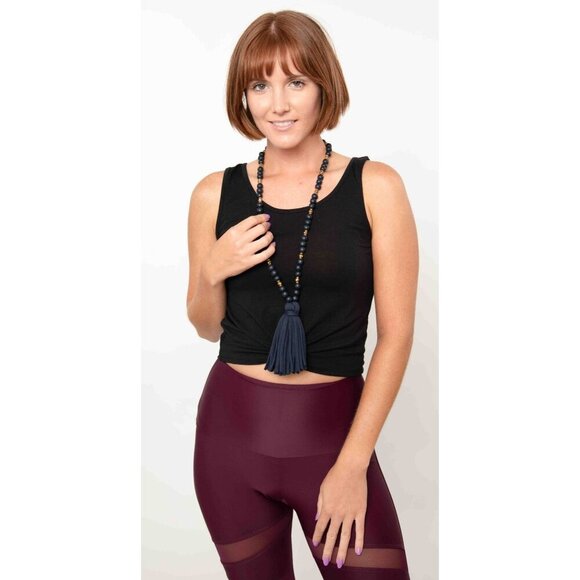 Mud Pie Jersey Tassel Necklace - Navy Blue & Gold Beads - Picture 3 of 4